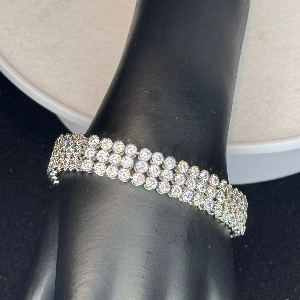 Triple Row Clear Crystal Tennis Bracelet Made With Swarovski Crystals